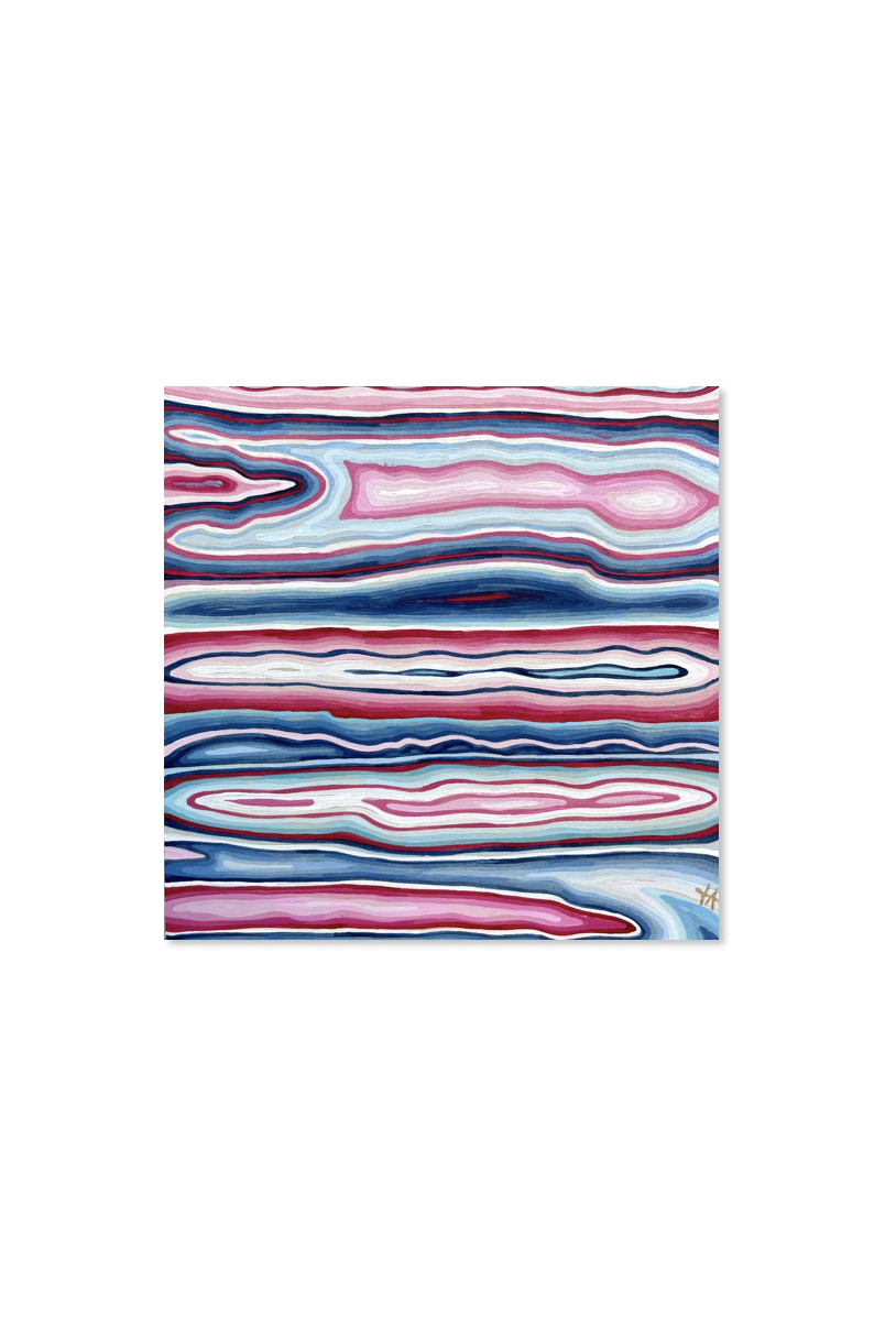 abstract square painting in pink and blue tones