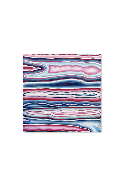 abstract square painting in pink and blue tones