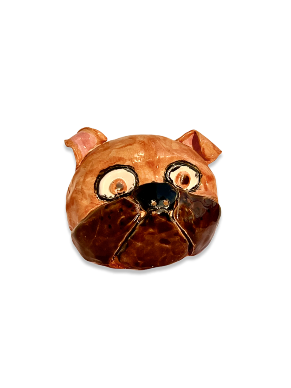 Light and dark brown ceramic bulldog head 