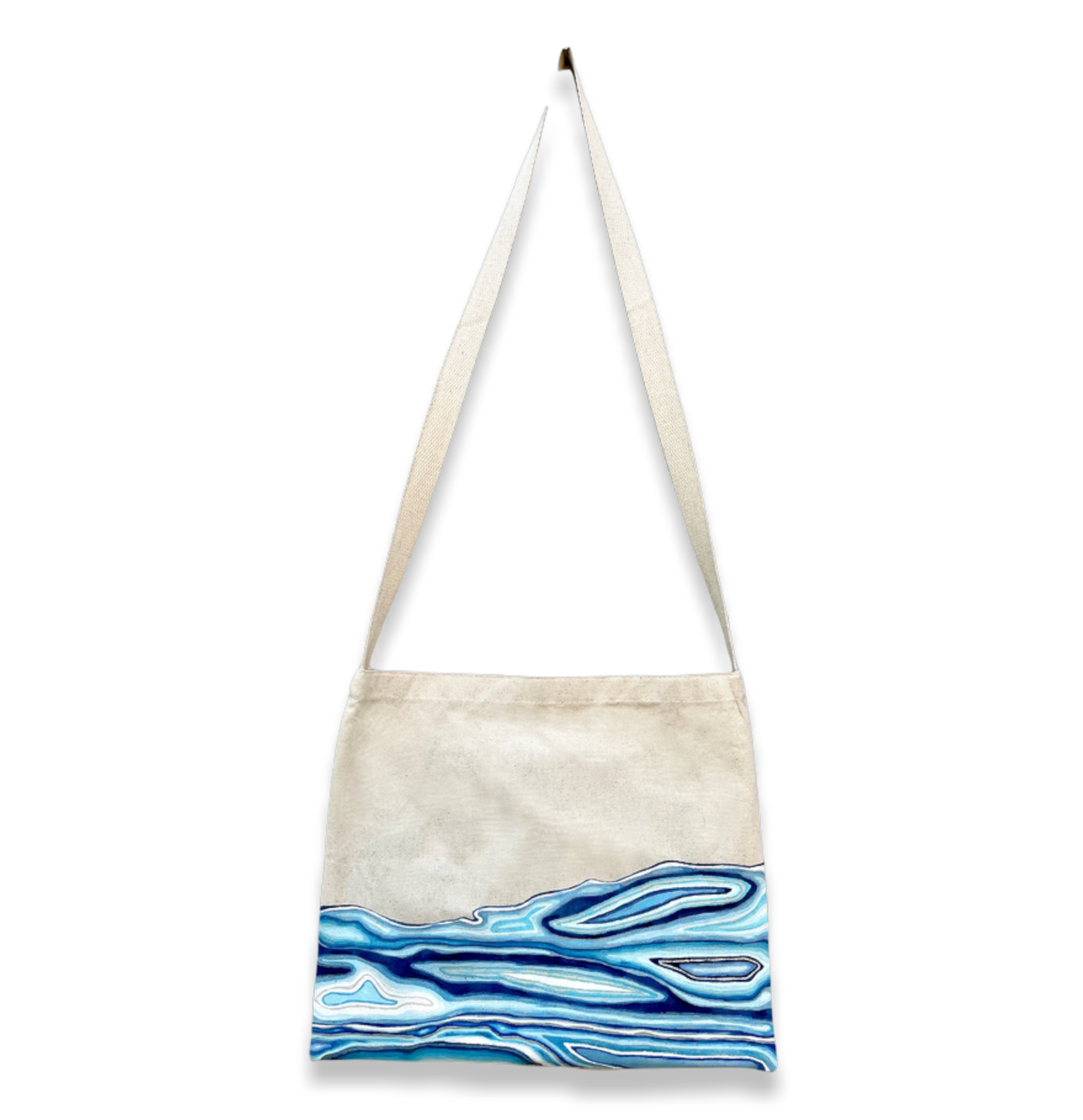 canvas tote bag with blue tone ocean pattern