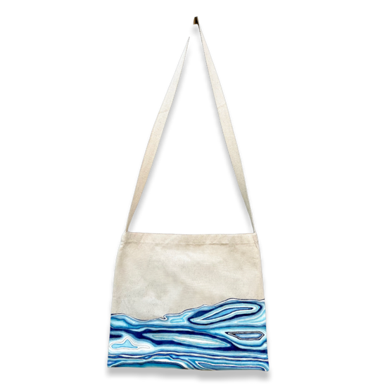 canvas tote bag with blue tone ocean pattern