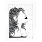 black and white drawing of woman with nose ring and curly hair