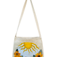 canvas tote bag with round painting of sunflowers and sun