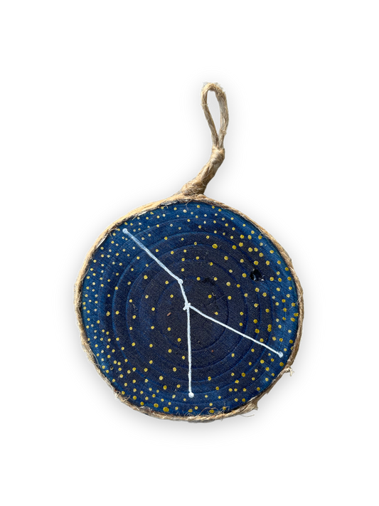 cancer constellation painted on three by three wood ornament