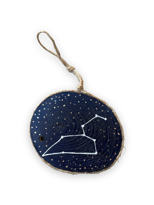 leo constellation painted on wooden three by three ornament