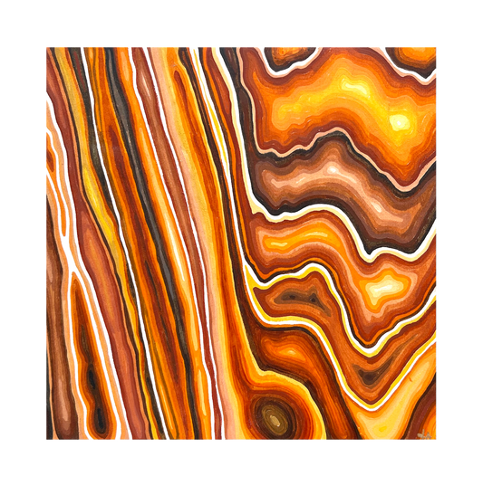 abstract acrylic painting of tree pattern in browns, yellows, nad white