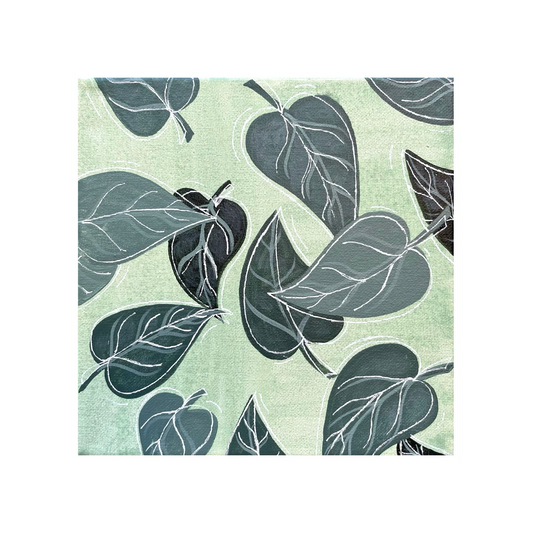 pattern of green leaves outlined in white on light green background